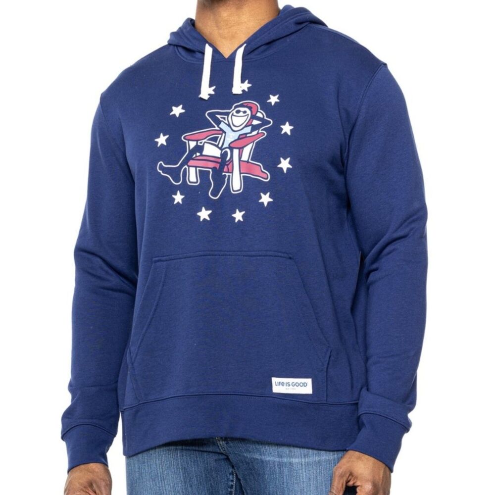 Life is Good NWT Sz XL Darkest Blue French Terry Adirondack Stars Hoodie